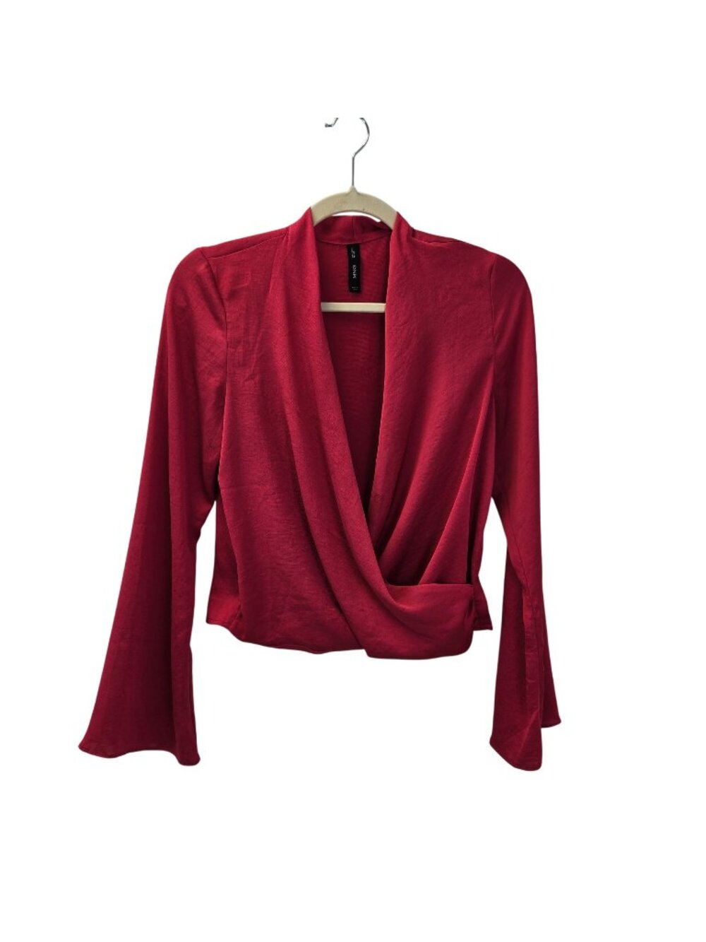 MNG Mango Silky Bell Sleeve Wrap Blouse Size 2